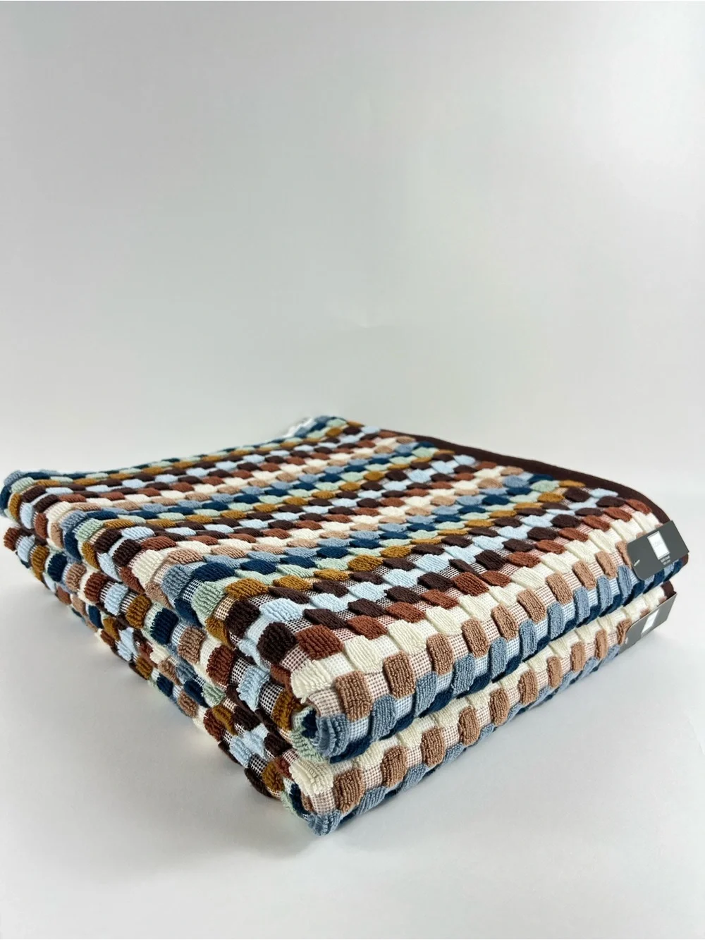 Soho Living Bath Towels Brown Blue Green Dotted Stripe 100% Cotton 2 Pc NEW